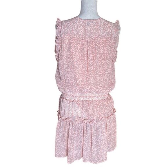 Pinch Womens Pink White Leopard Tie V-Neck Ruffle Sleeve Tiered Mini Dress Large - Picture 4 of 6
